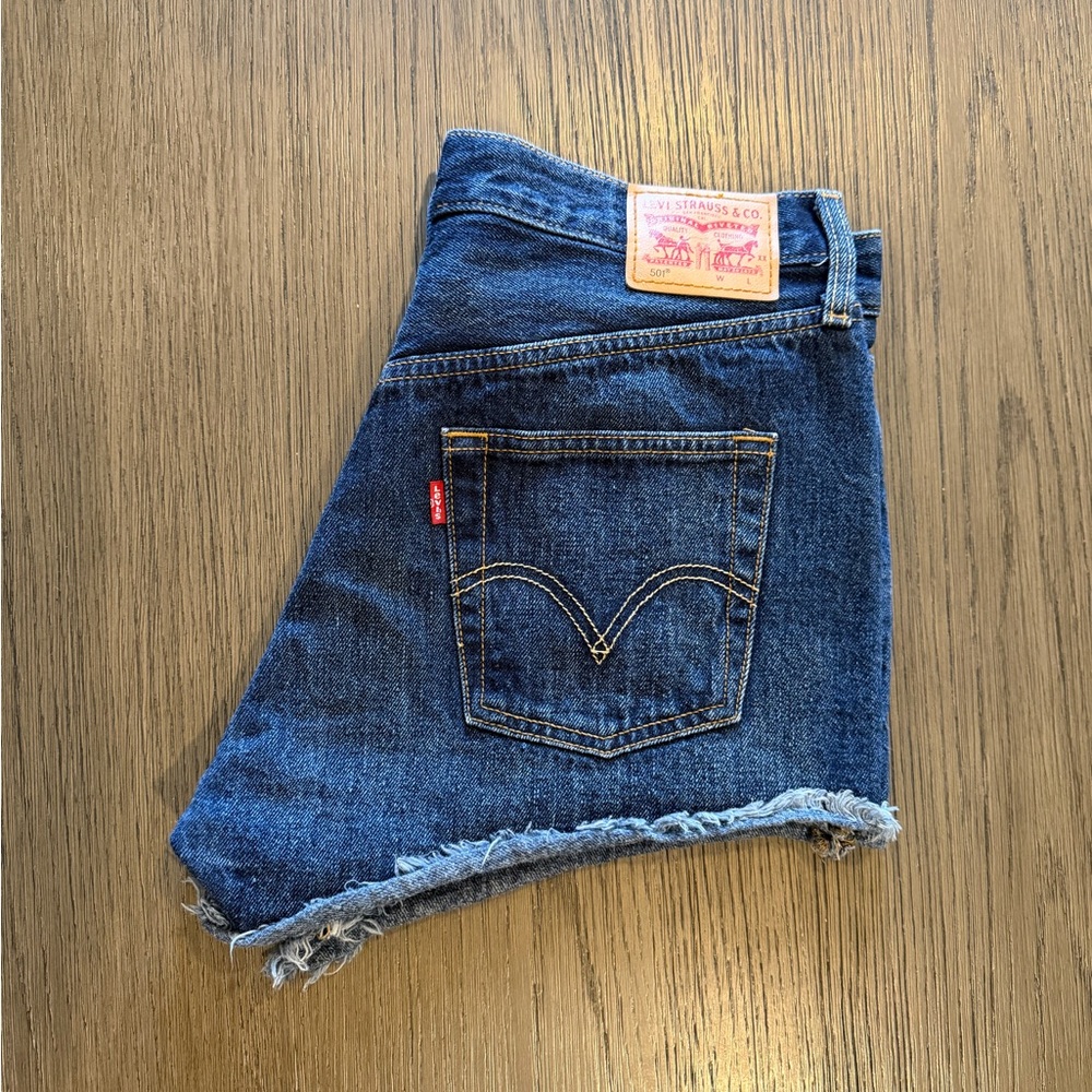 Levi's Dark Blue Denim Frayed Shorts